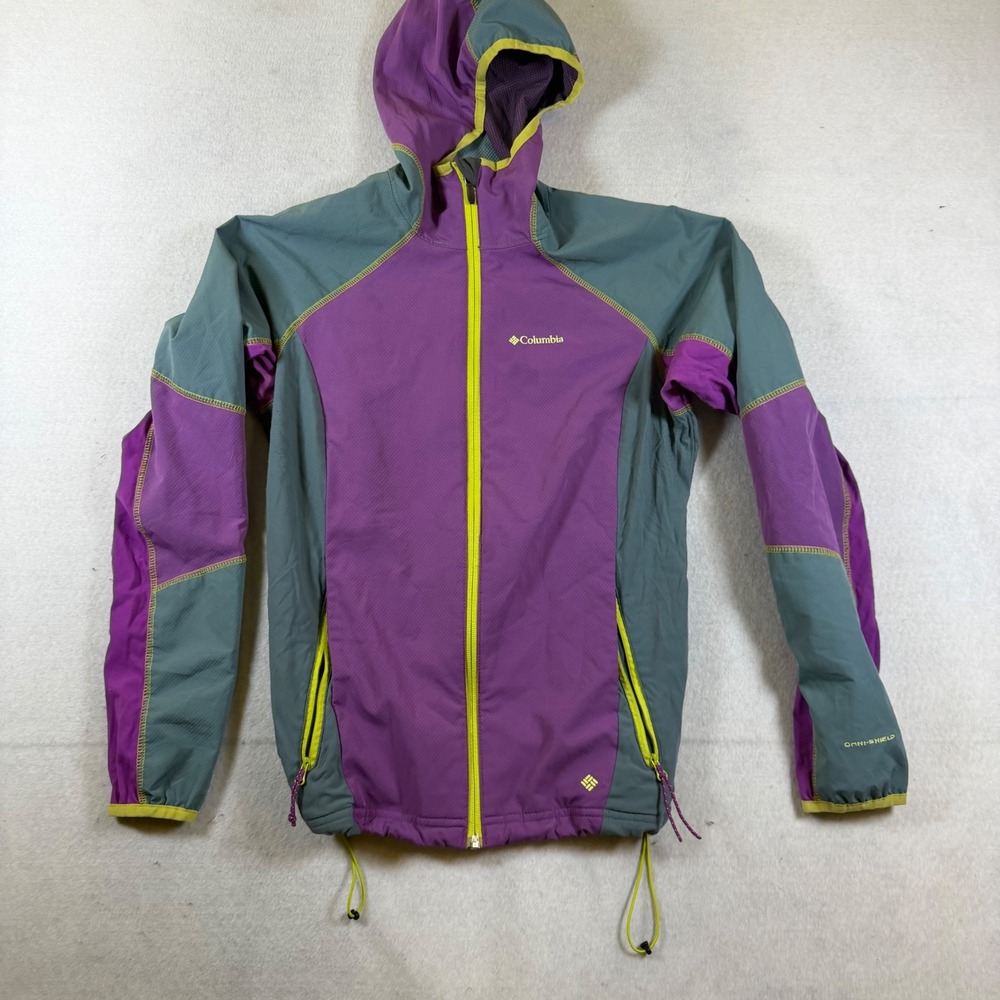 Columbia Omni-Shield Windbreaker Jacket Purple Grey‎ Lime Colorbloc Medium